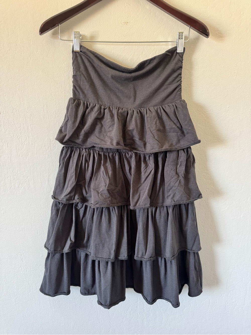 J. Crew Tube Top Tiered Ruffle Strapless Dress in Charcoal Gray Beach Vacation